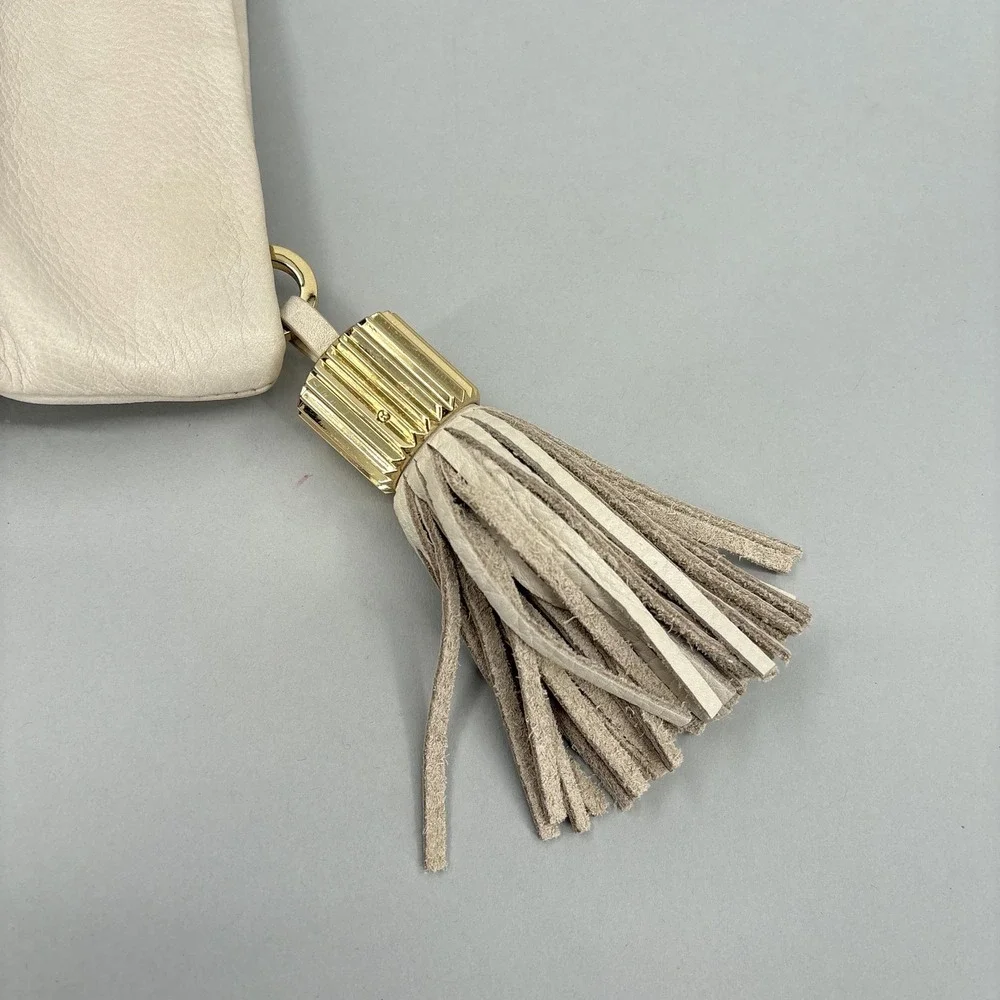 India Hicks Bag Womens Medium Beige Leather Tassel Foldover Clutch Crab Print